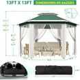 thumbnail image 2 of Lumiparty 13x13 ft Outdoor Pop Up Gazebo with Mosquito Netting, Adjustable Height Gazebo Shelter with Carry Bag for Backyard, Garden, Patio, Green, 2 of 11