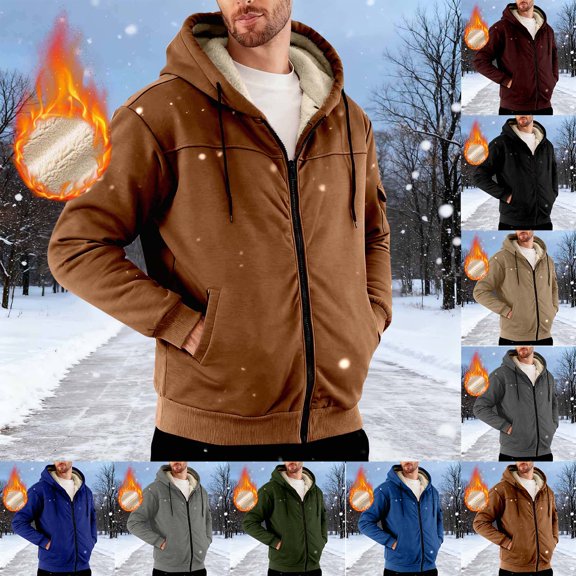 Jinhomg Sherpa Hoodie Men Oversized Fleece Lined Hooded Sweatshirts Jackets Fashion Winter Thick Warm Outdoor Coats with Pockets