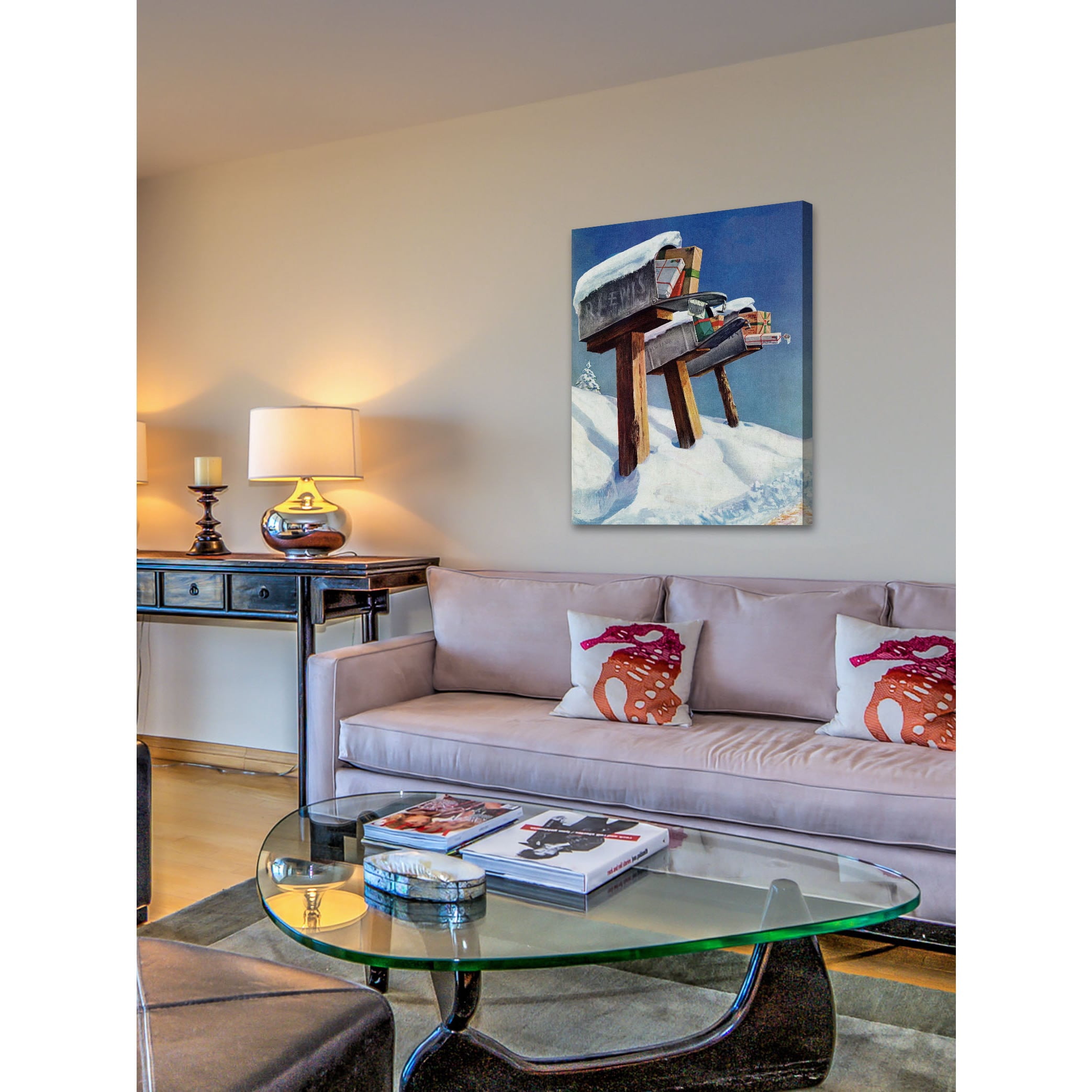 Marmont Hill "Mailboxes in Snow" by Miriam Tana Hoban Painting Print on Canvas
