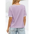 thumbnail image 3 of YOGAFOX Women's Short Sleeve Striped 2025 Tee Shirts Color Block Loose Casual Tops(Lilac-XL), 3 of 5