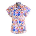 thumbnail image 1 of Dinheiro Blusa casual de manga corta con volantes y pajarita para mujer, XL,, 1 of 6