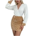 thumbnail image 2 of Mceream Women's Sequin Patchwork Bodycon Mini Dress, V-Neck Wrap Top, Sparkly Glitter, Club, Night Out, Party, Prom White L, 2 of 7