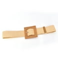 thumbnail image 3 of Beige Women Elastic Woven Casual Summer Belt Stretch Skinny With Wooden Buckle, 3 of 3