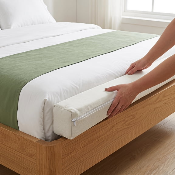 Milisten L Shaped Bed Gap Filler Beige Sponge for Bed Edge Support and Dust Blocking