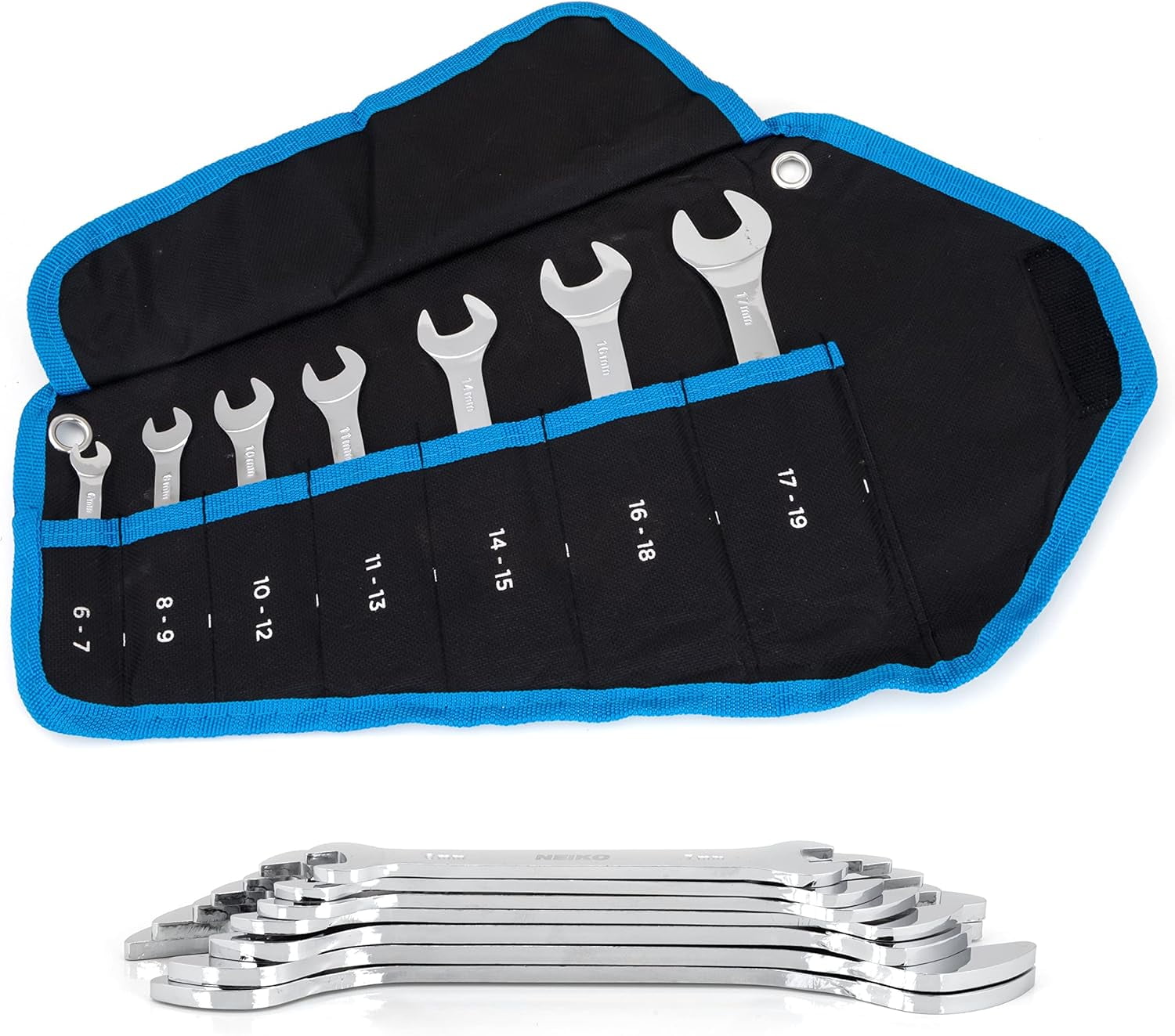 Neiko 03581A Super Thin Wrench Set, 3-4mm Thick, 7 Piece, Metric Sizes 6-19mm