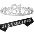 thumbnail image 3 of 31st Birthday Sash and Tiara for Women - Fabulous Glitter Sash + Waves Rhinestone Silver Premium Metal Tiara for Her, 31st Birthday Gifts for 31 Party, 3 of 13