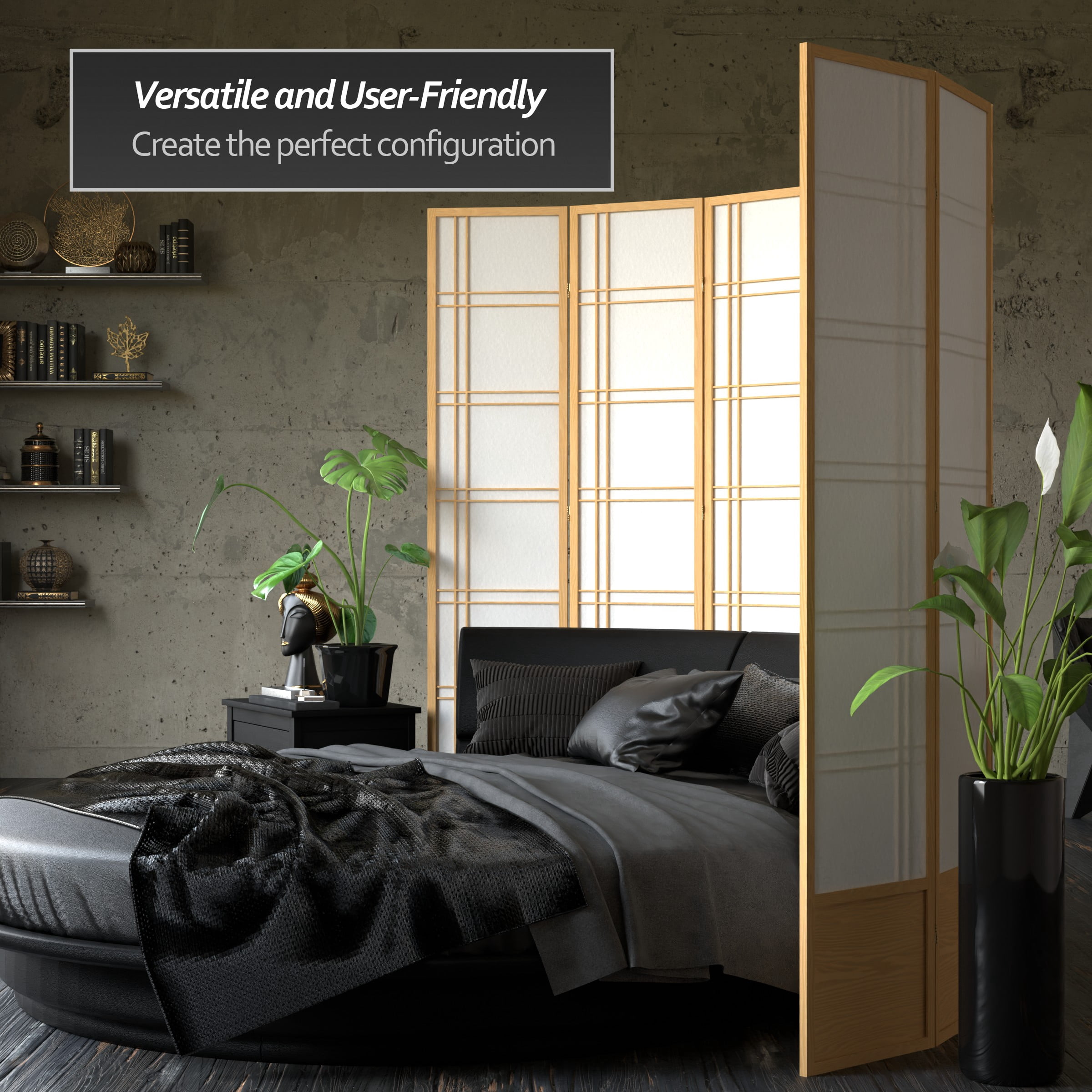 Red Lantern 7 ft. Tall Double Cross Shoji Screen - Natural - 4 Panels