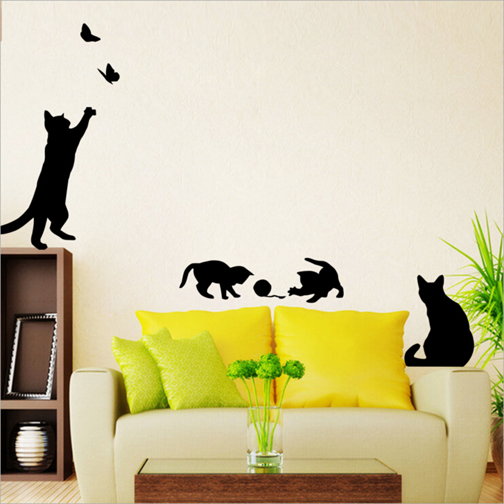 Cat Play Living Room Decor Removable Decal Vinyl Mural Art PVC Wall Sticker BN Cat Play Living Room Decor Removable Decal Vinyl Mural Art PVC Wall Sticker BN