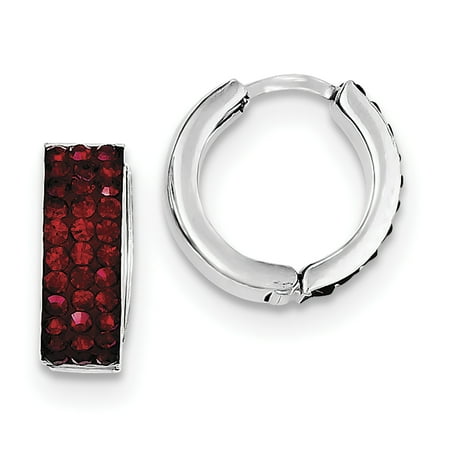 Crystal Hinge - Sterling Silver Red Preciosa Crystal Small Hinged Hoop Earrings