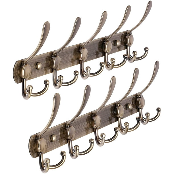 Greswe Mounted Coat Rack , 5 Tri Hooks - Heavy Duty,hookstainlesshooksteel Coat Hooks For Hanging, Coat Hanger All Mount, Rack, Bronze, 2 Packs Bronze