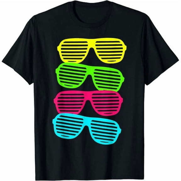 100% cotton tshirts men tee Neon Shutter Shades Cool Stack of Sunglasses Bright T-Shirt
