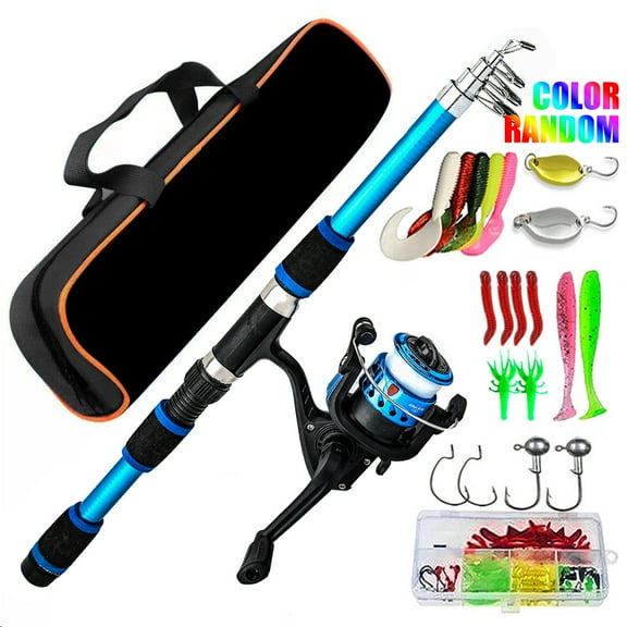 Jercoda Fishing Rod Kit with Tackles, Telescopic Fishing Pole and Reel Cambo Set,  Fishing Set with Spinning Reel, Portable Fishing Accessories with Storage Bag for Beginners Youth, Blue
