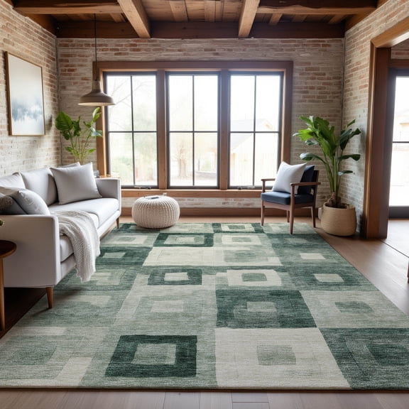 Addison Rugs Mayfield Premium Machine Washable Transitional Geometric Green Rectangle Rug, 5' x 7'6"