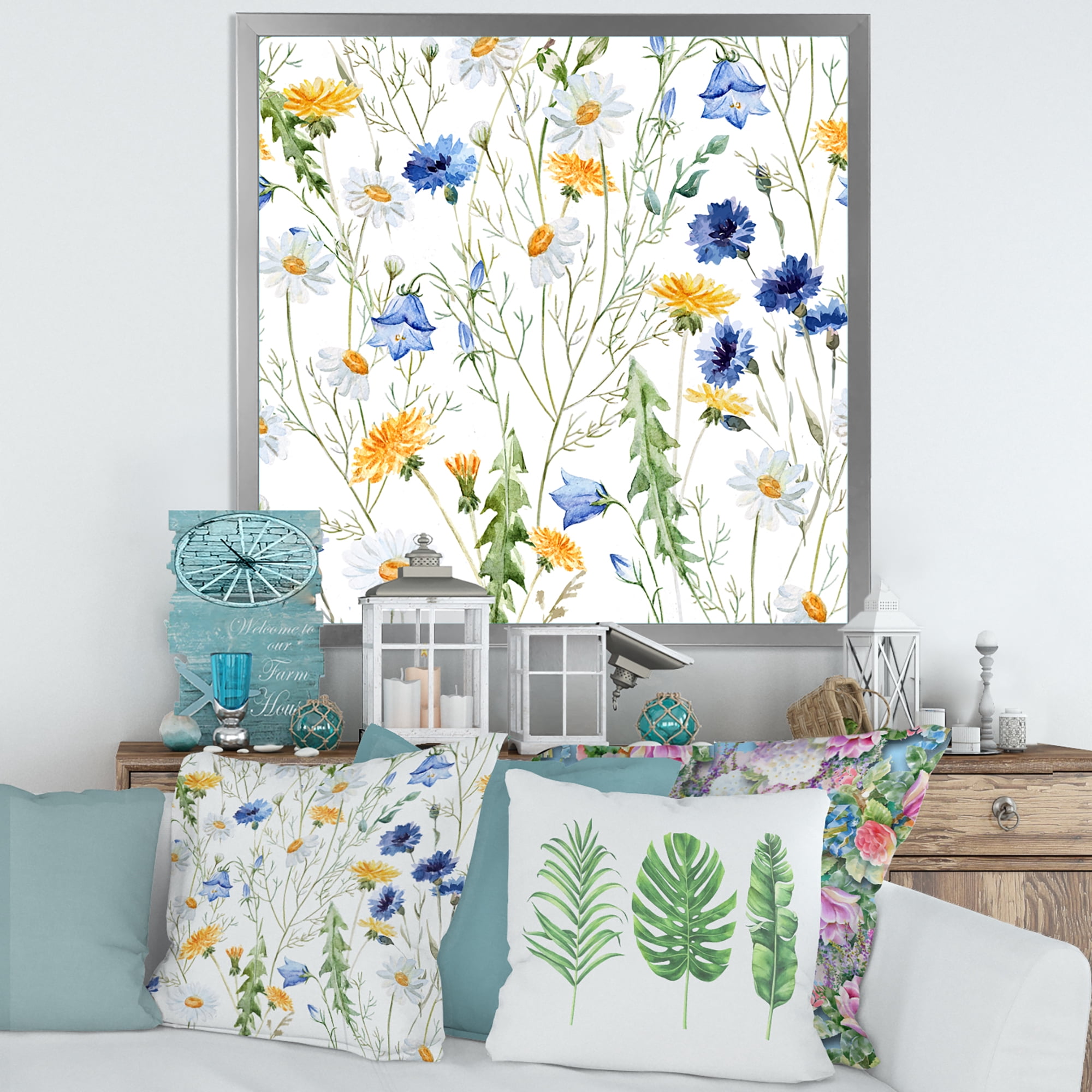 Designart 'Wildflowers Clover Bell and Chamomile II' Traditional Framed Art Print