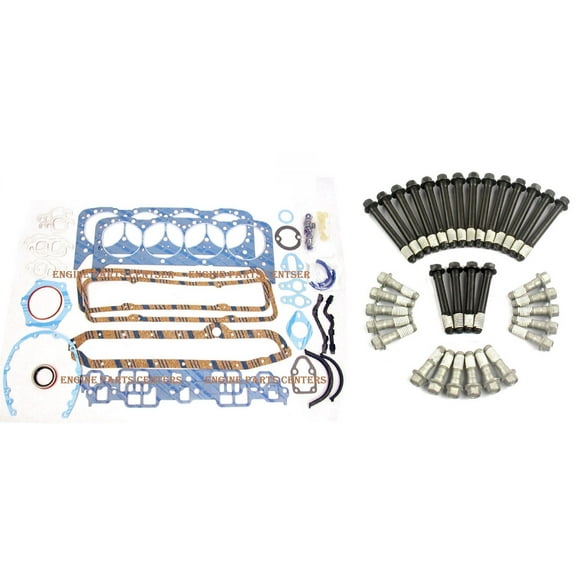 Gasket Set with new head bolts compatible with Small Block Chevy 350 1980-85. Gaskets & Bolts to assemble an engine.