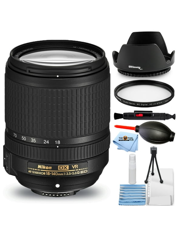 Nikon AF-S DX NIKKOR 18-140mm f/3.5-5.6G ED VR Lens (New in White Box) - Essential Bundle with Tulip Hood Lens, UV Filter, Cleaning Pen, Blower, Microfiber Cloth and Cleaning Kit