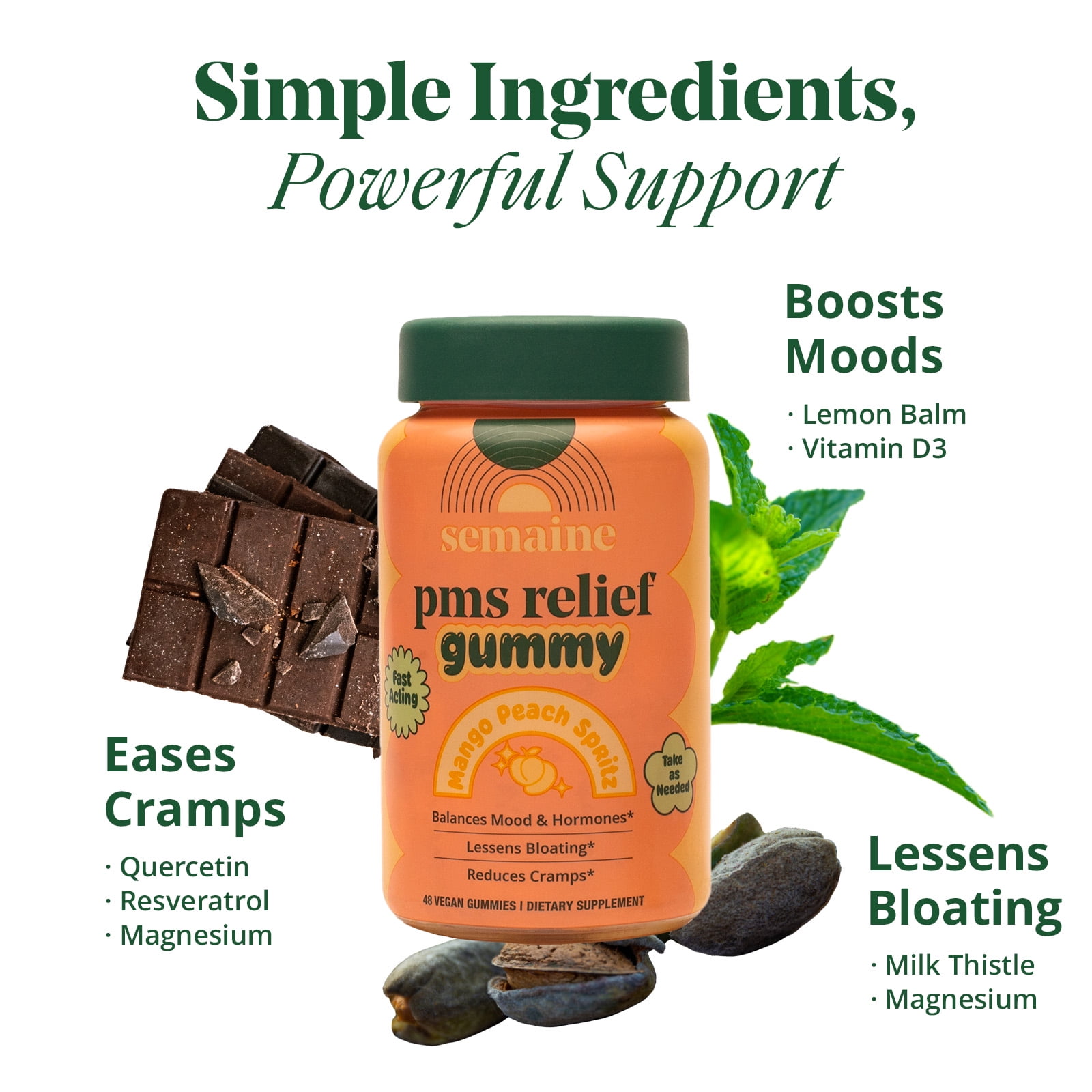 Semaine PMS Relief Gummy 48 Count – Take on Your Period for Cramps & Uplift Mood with Lemon Balm