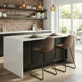 thumbnail image 3 of Cortesi Home Gavin 24" Contoured Back Counterstool in faux Brown Leather (Set of 2), 3 of 10