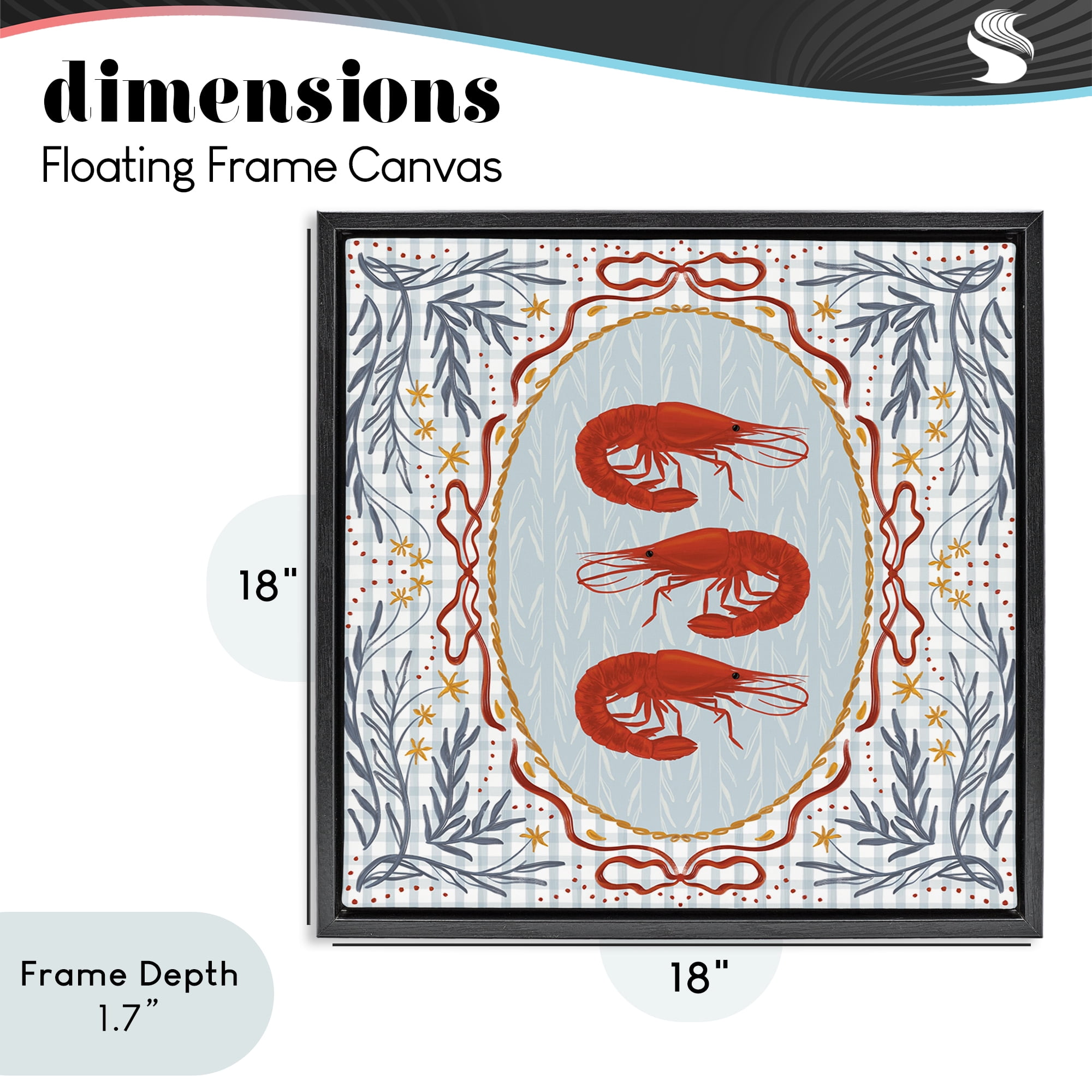 Stupell Industries Prawn Trio on Blue Gingham Black Framed Floater Canvas Wall Art, design by Vero Illustrates