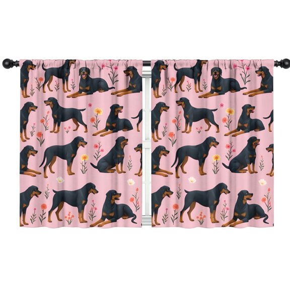Blackout Kids Curtains,Rottweiler Dogs with Flowers Childrens Insulated Curtains Set Of 2,Bedroom Essentials,Toddler Room Decor 42x54in(106x137cm)