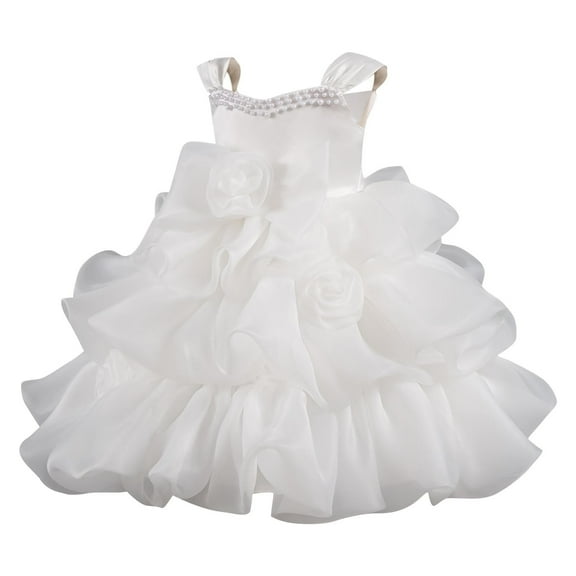 Baby Girls Tutu Dress Sleeveless Toddler Cotton Layered Tutu Dress Infant Tulle Dresses Princess Party Prom Dress White 4-5 Years