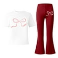 thumbnail image 5 of oqasdz Stylish Girls Casual Outfit with Bow Print and Flared Leg Pants for Toddler and Kids Fashion Outdoor Daily Wear, 5 of 5
