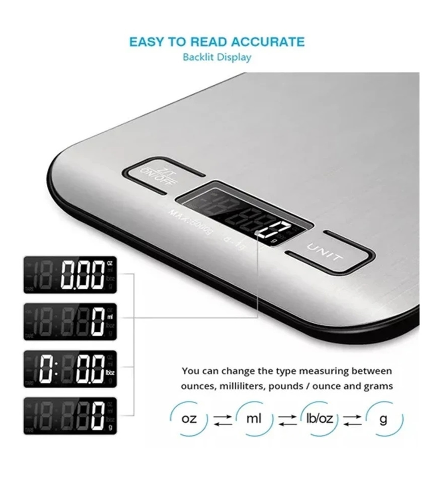 Kitchen Digital Scale Multi-Function Portable Weighing Scale LCD Display USB Charging Electronic