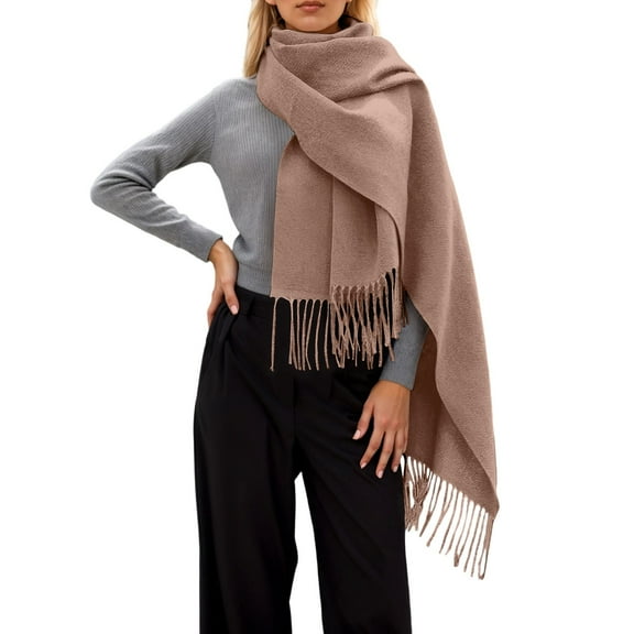 Bibifish Womens Scarf Trendy Solid Color Winter Thickened Long Scarf With Fringes Soft Breathable Comfy Daily Wear Elegant Scarf