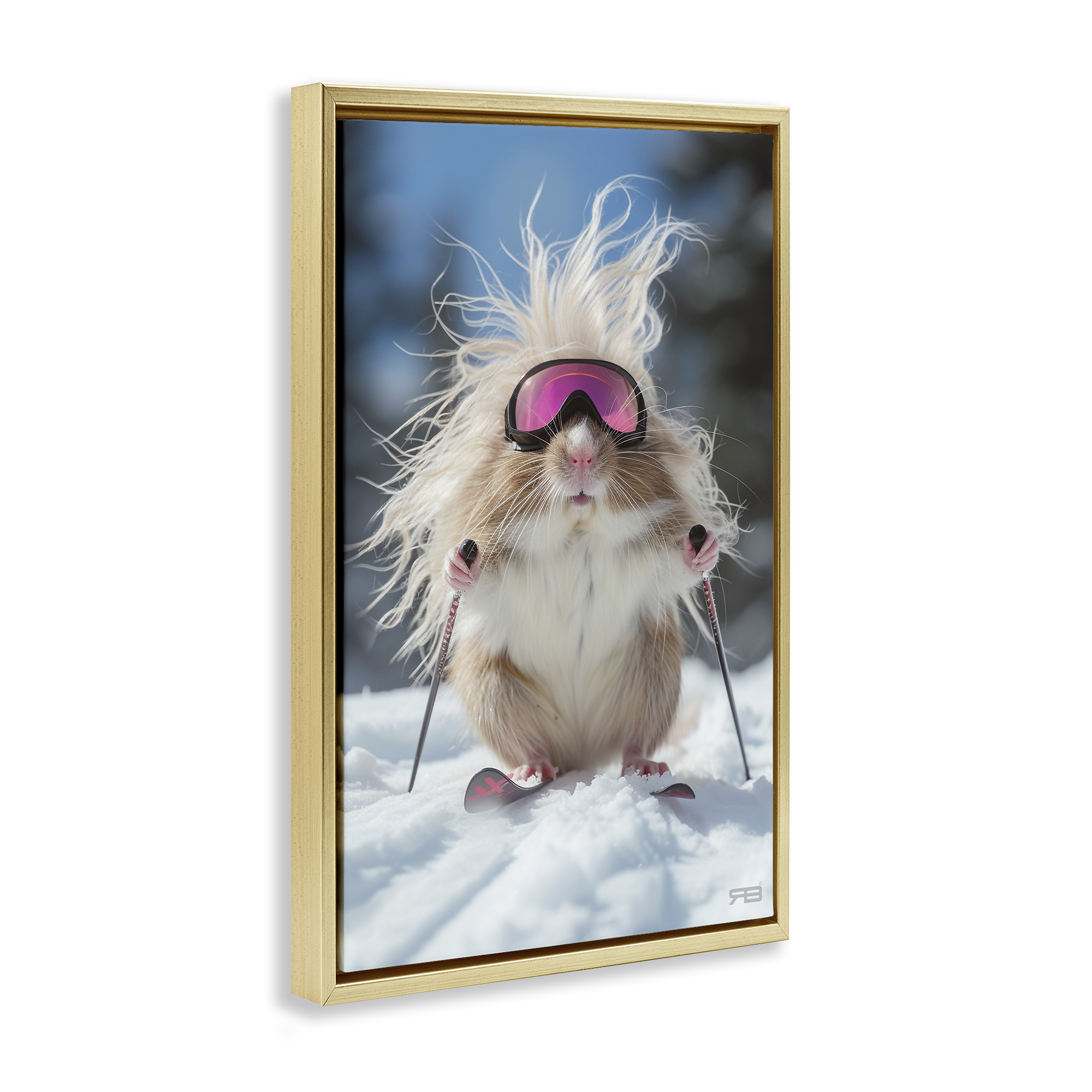 Stupell Industries Skiing Guinea Pig Animals & Insects Painting Gold Floater Framed Canvas Art Print Wall Art, 21 x 31
