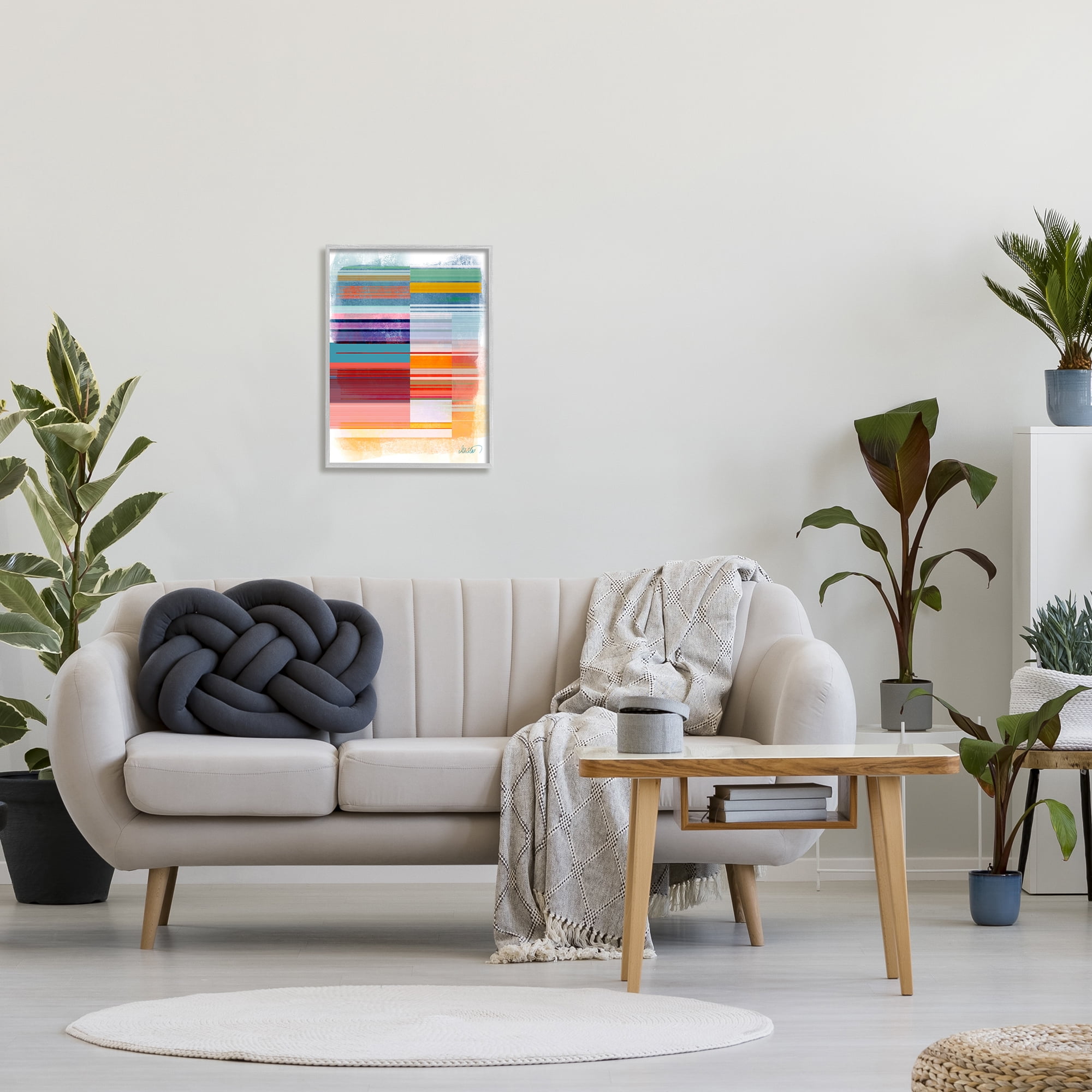 Stupell Industries Patterned Rainbow Abstract Abstract Painting Gray Framed Art Print Wall Art, 16 x 20