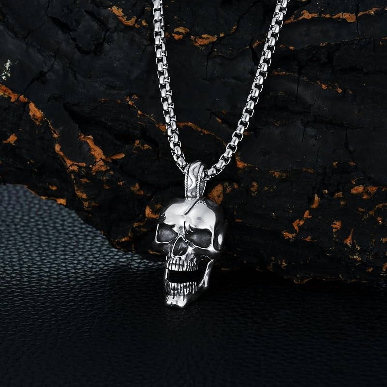DVEATR Skull Head Necklace 925 Sterling Silver/18K Gold Plated/Black Gothic Skull Jewelry for Men, with Stainless Steel Chain 22+2 Inch