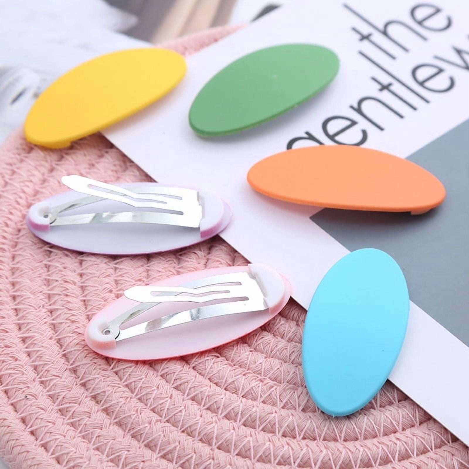 50pcs Frosted Plastic Snap Hair Clips with Metal Clip for Women and Oval Mixed color 56x26mm