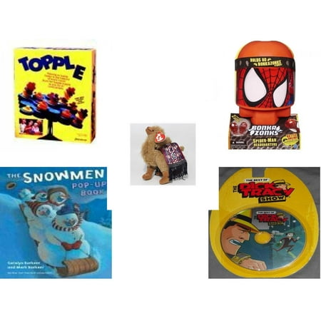 Children's Gift Bundle [5 Piece] -  Topple  by Pressman  - Bonkazonks Marvel Spider-Man Headquarters - TY Attic Treasure Lawrence the Camel 7