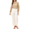 thumbnail image 3 of Allegra K Women's Ruffle Mock Neck Floral Lace Long Sleeves Semi Sheer Elegant Blouse, 3 of 6