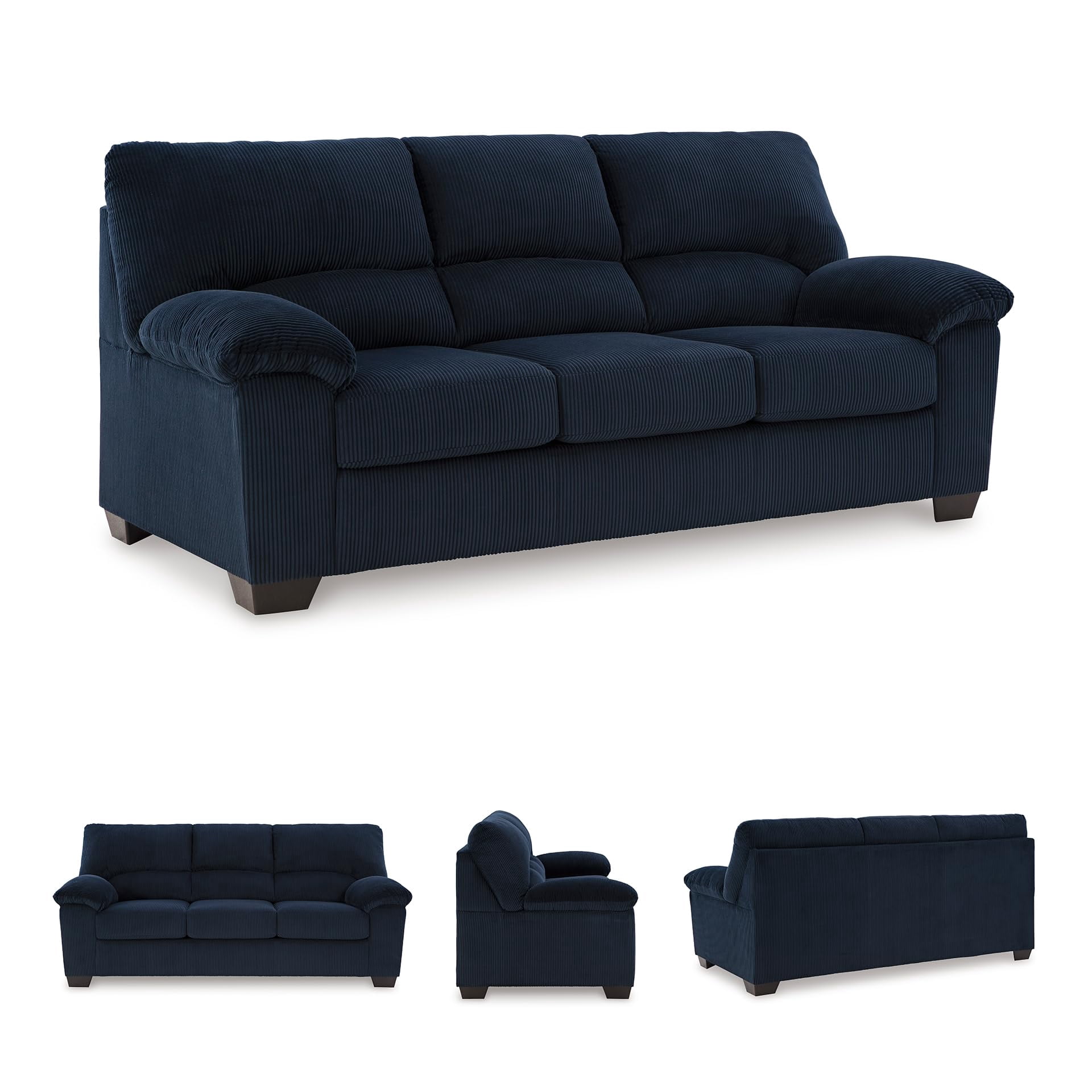 Ashley Furniture SimpleJoy Polyester Upholstered Sofa in Navy