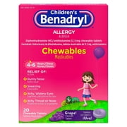Childrens Benadryl Allergy Chewables Grape 20 Tablets Each