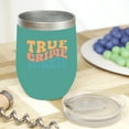 thumbnail image 2 of True Crime Junkie, Podcast Lover or Listener, Groovy Retro Wavy Text Merch Gift, Mint 12oz Wine Tumbler, 2 of 5