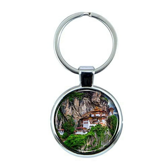 Bhutan Keychain with Epoxy Dome and Metal Keyring