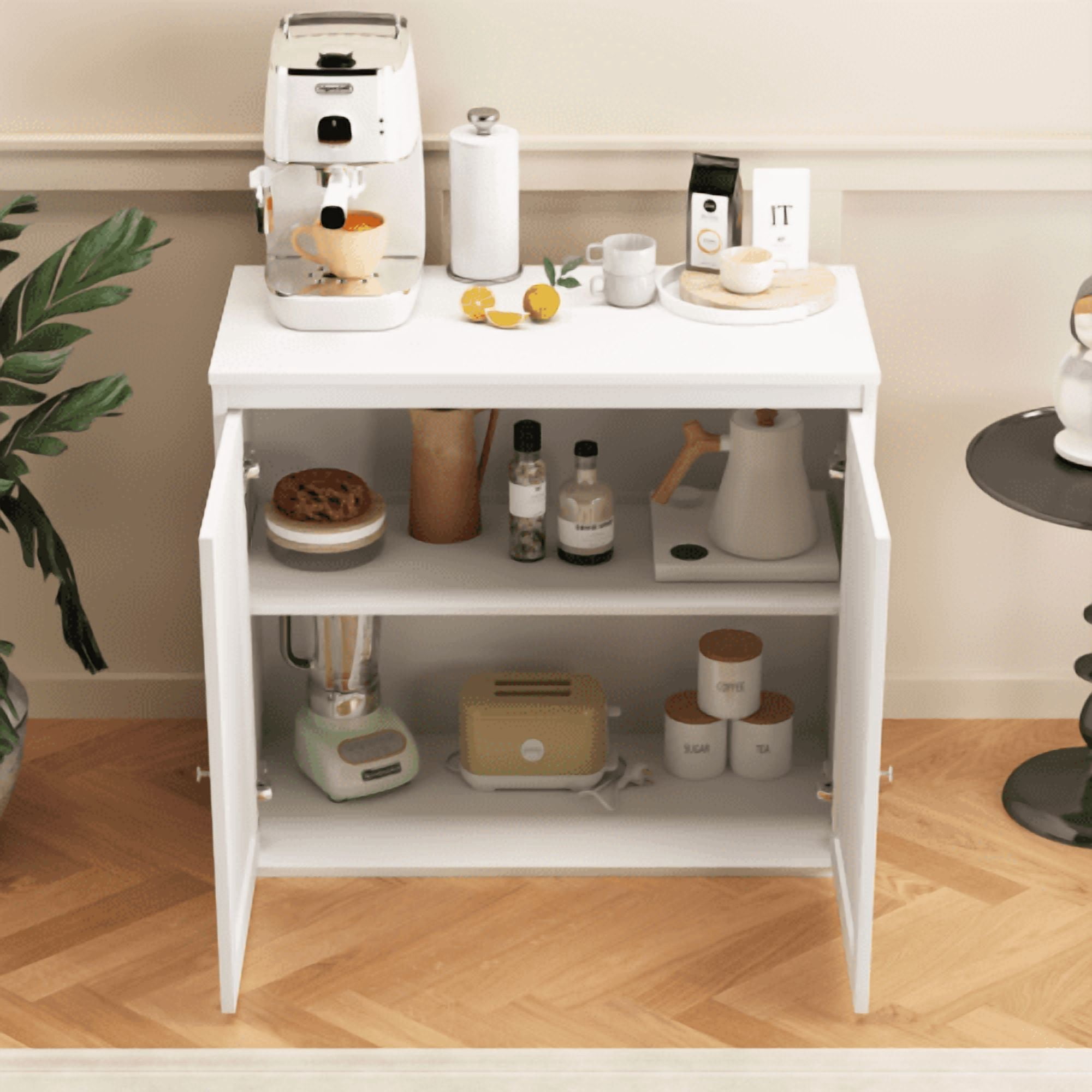 Kitchen Storage Cabinet with Double Doors, Adjustable Shelves, Coffee Bar Cabinet, Sideboard Buffet for Dining Room, Living Room, Entryway, White