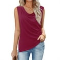 thumbnail image 2 of ShomPort Women's Fashion Tank Tops Summer Cowl Neck Sleeveless T-Shirt Elastic Pleated Split Camisole, 2 of 8