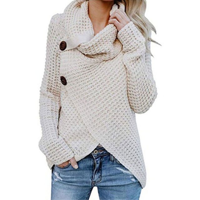 Womens Sweater Warm Cable Knitted Loose Button Wrap Pullovers Tops