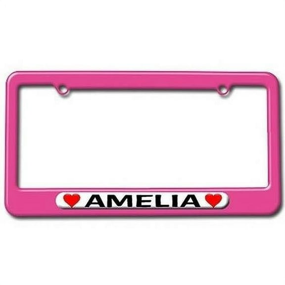 Amelia Love with Hearts License Plate Tag Frame, Pink Color