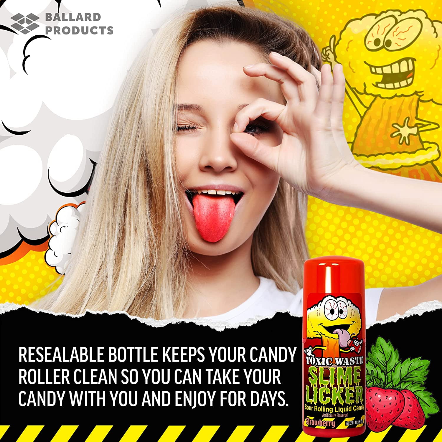 Slime Licker Bundle of Sour Rolling Liquid Candy Strawberry and Blue Razz  Two Each Flavor 2oz Each 2 Fl Oz (Pack of 4)