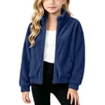 thumbnail image 4 of BXJX Girls Fleece Jackets Size 7-8, Casual Zip‑Up Stand Collar Long Sleeve Outerwear with Pockets Navy, 4 of 9