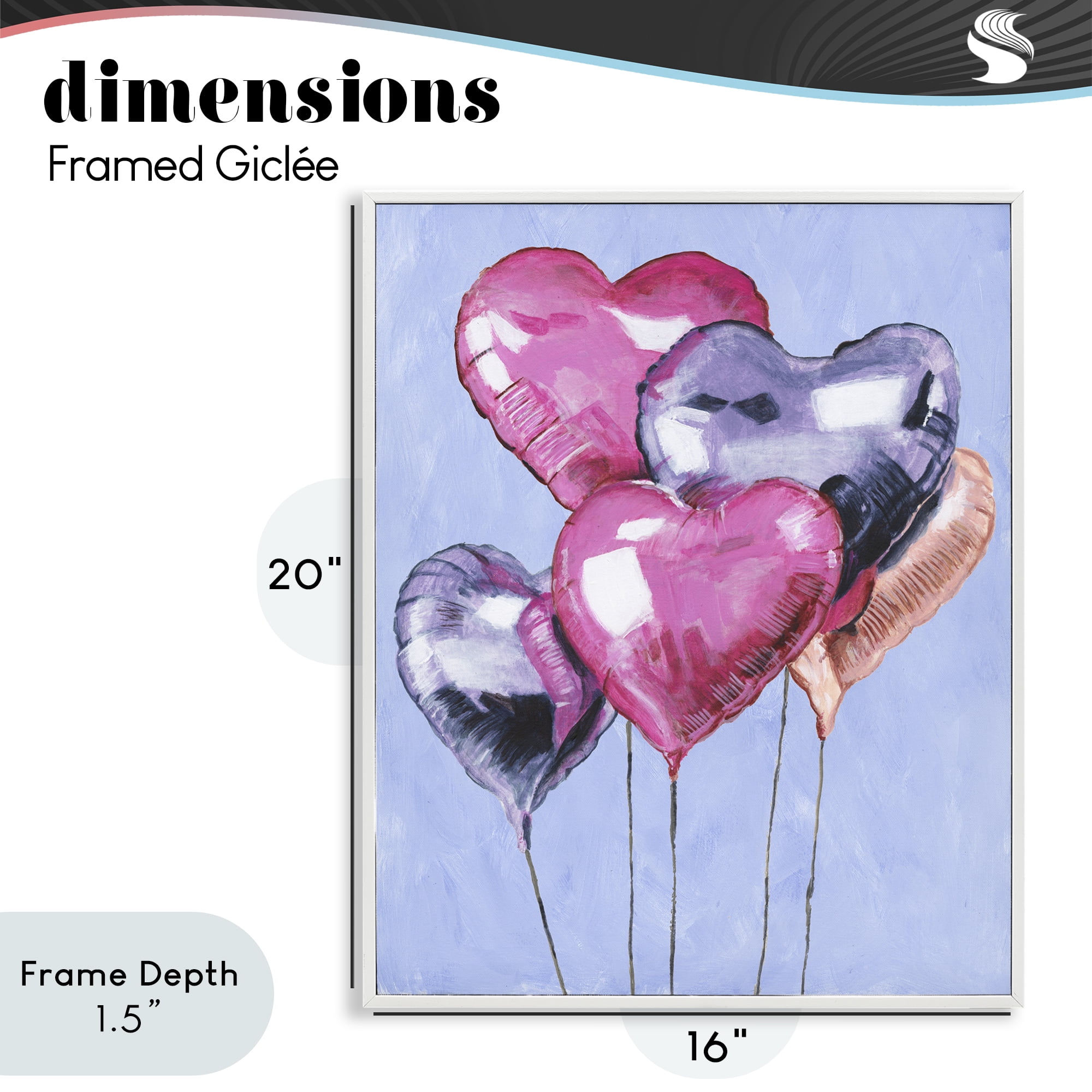 Stupell Industries Heart Balloons Celebration White Framed Giclee Art, design by Michael Willett