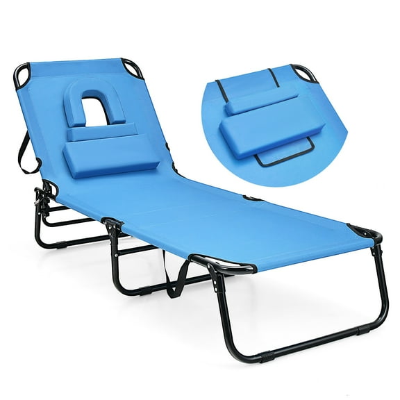 YEXJ Folding Chaise Lounge Chair - Adjustable Patio Beach Camping Recliner Convertible to Comfort Bed