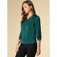 thumbnail image 4 of DARING DIVA Women's Satin Blouse Long Sleeve V Neck Top Shirts 2XL Blue Green, 4 of 6