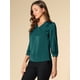 thumbnail image 4 of Blusa de satén para mujer Camisas informales sólidas con cuello en V de manga 3/4 Azul verde L, 4 of 6