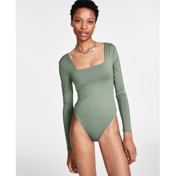 Crave Fame Juniors' Square-Neck Long-Sleeve Bodysuit M