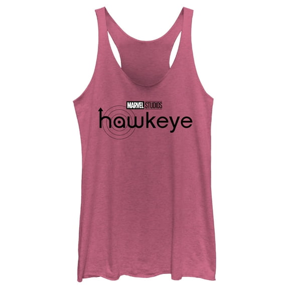 Women's Marvel Hawkeye Black and White Logo  Racerback Tank Top Pink Heather 2X Large